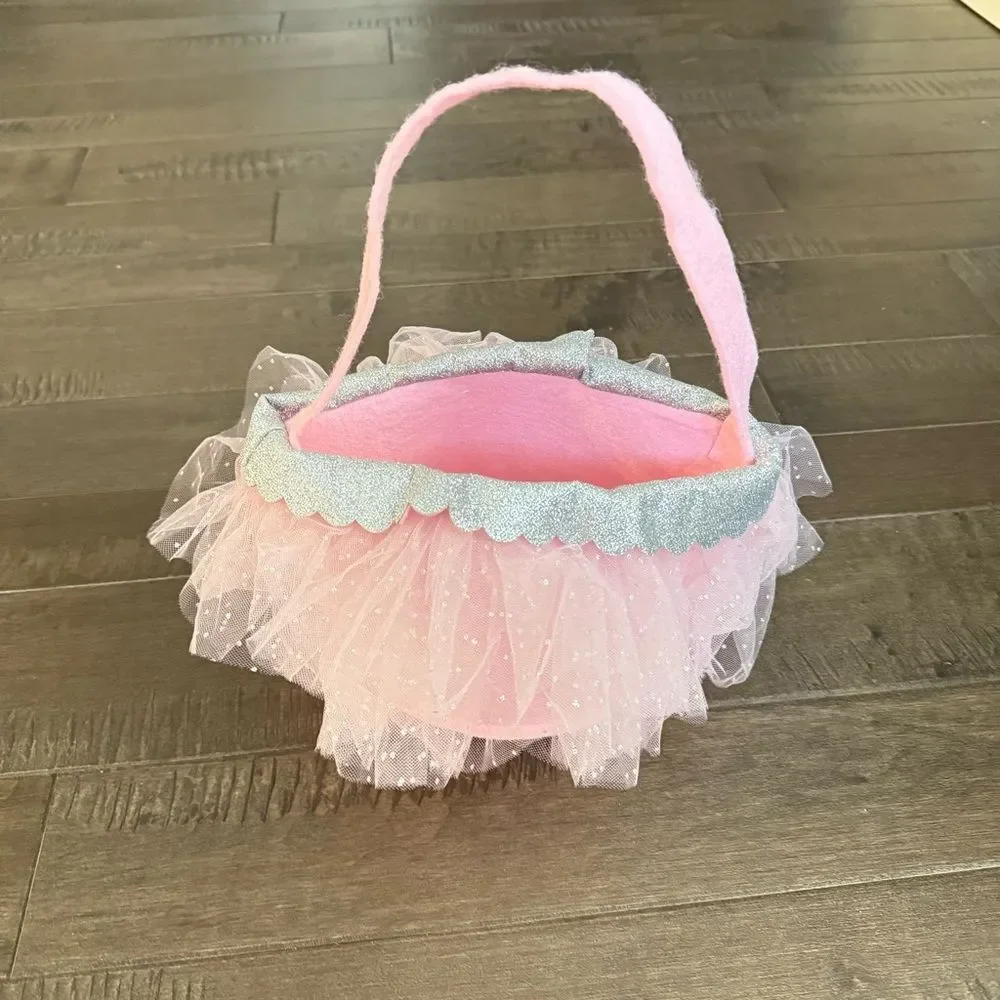 Mudpie Trick or Treating Basket Bag Bucket Pink Tutu Fairy Princess Girls Tulle